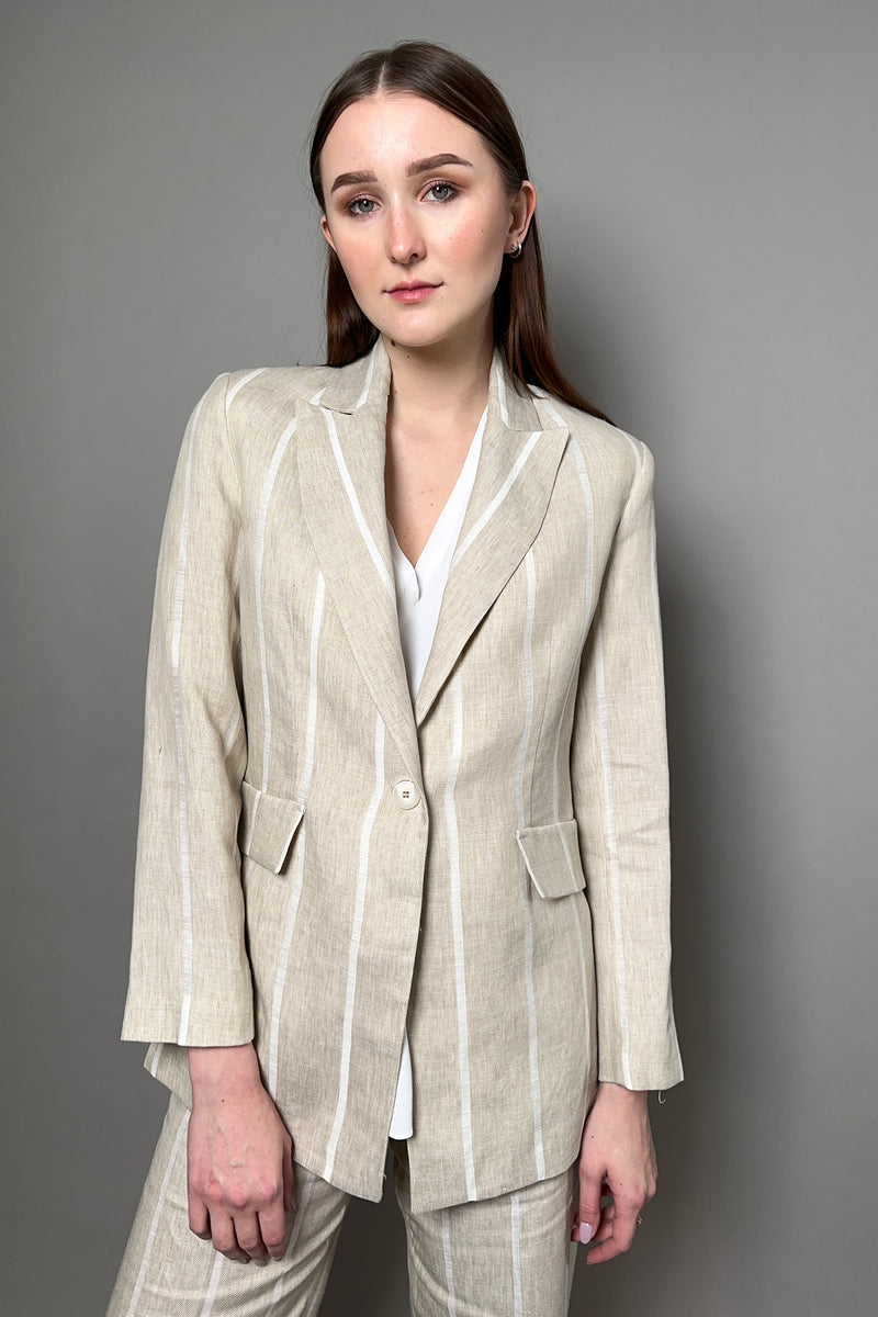 Antonelli Grevillea Stripe Linen Blazer in Sandy Beige Vancouver. Shop Online or in Store.