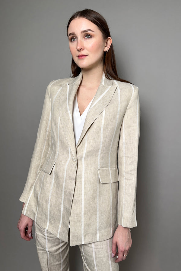 Antonelli Grevillea Stripe Linen Blazer in Sandy Beige Vancouver. Shop Online or in Store.