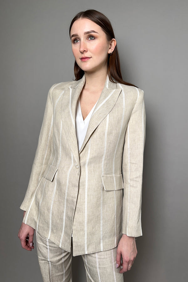 Antonelli Firenze Grevillea Stripe Linen Blazer in Sandy Beige