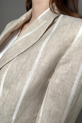 Antonelli Grevillea Stripe Linen Blazer in Sandy Beige Vancouver. Shop Online or in Store.