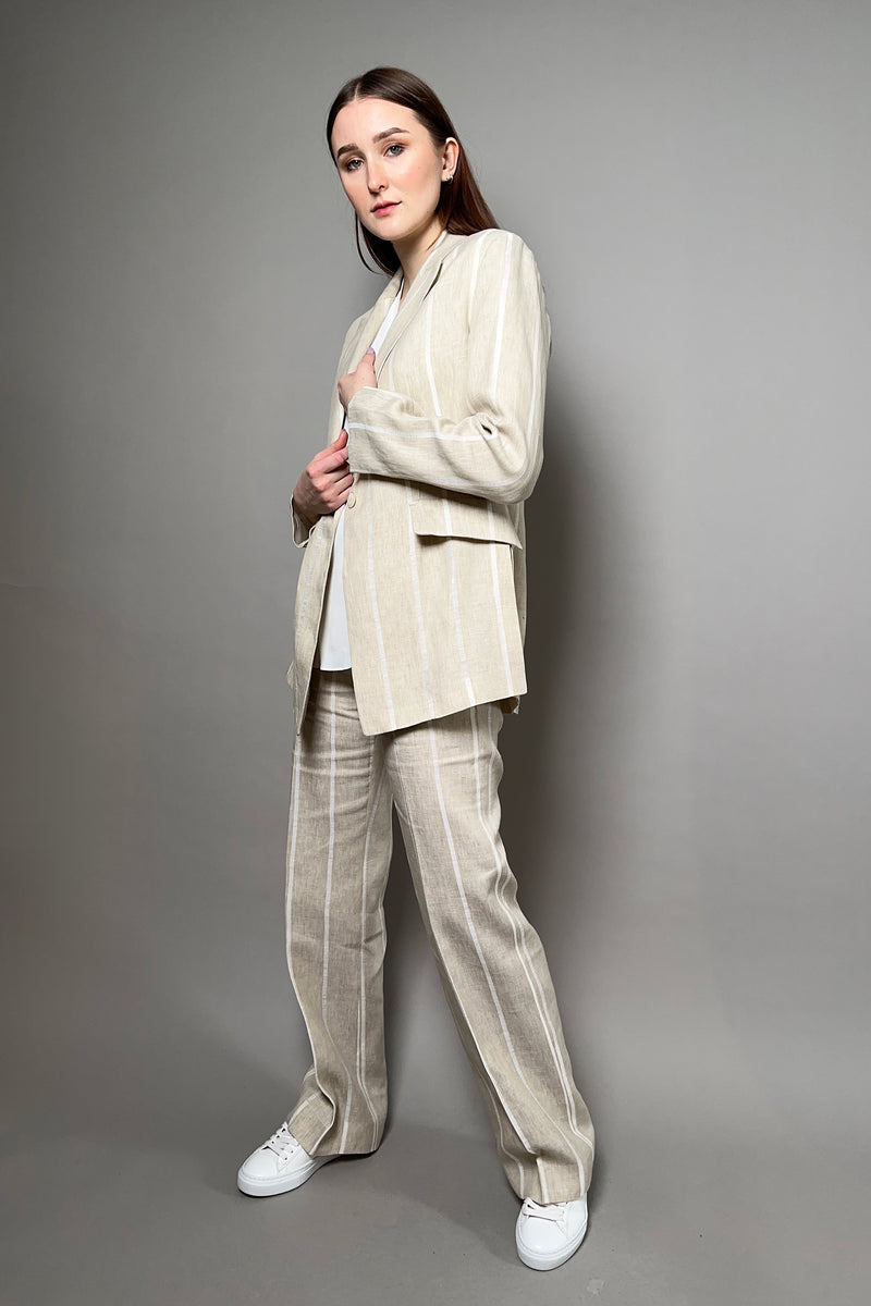 Antonelli Grevillea Stripe Linen Blazer in Sandy Beige Vancouver. Shop Online or in Store.