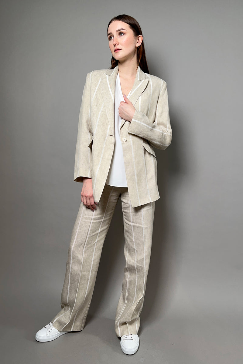 Antonelli Robinia Striped Wide Leg Linen Trousers in Sandy Beige Vancouver. Shop Online or in Store.