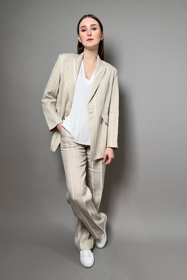 Antonelli Firenze Grevillea Stripe Linen Blazer in Sandy Beige