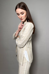 Antonelli Grevillea Stripe Linen Blazer in Sandy Beige Vancouver. Shop Online or in Store.