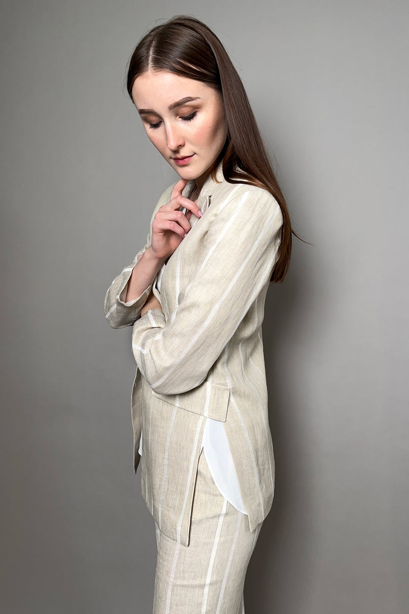 Antonelli Grevillea Stripe Linen Blazer in Sandy Beige Vancouver. Shop Online or in Store.