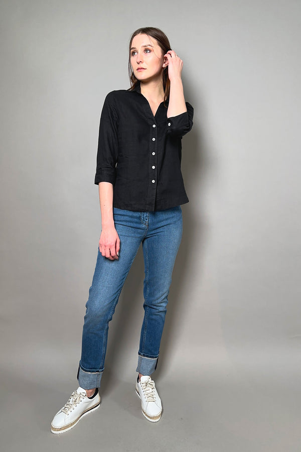 Rosso 35 3/4 Sleeve Linen Shirt in Black - Ashia Mode