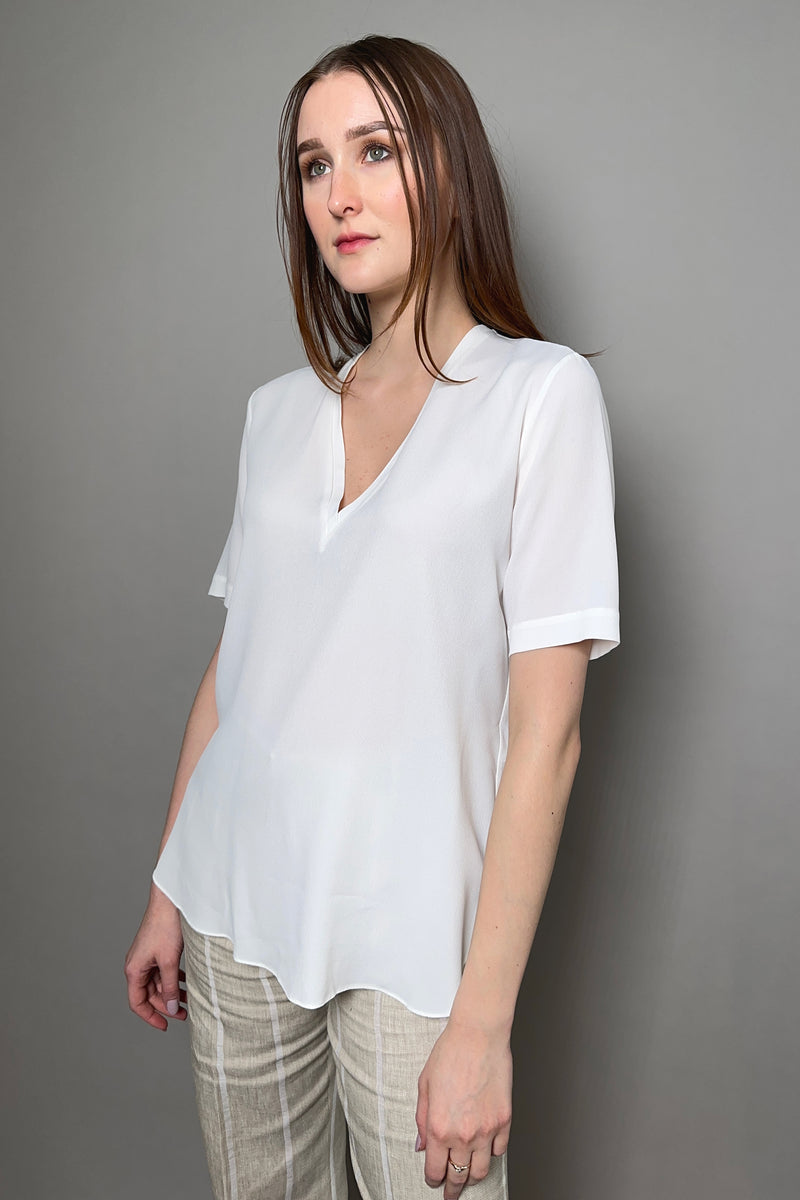 Antonelli Firenze Cerro Silk Crepe V-Neck Top in Cream
