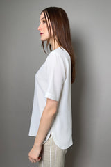 Antonelli Firenze Cerro Silk Crepe V-Neck Top in Cream
