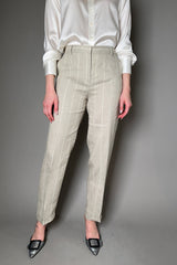 Antonelli Rhondiola Striped Linen Trousers with Lurex Stripe in Sandy Beige Vancouver. Shop Online or in Store.