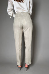 Antonelli Rhondiola Striped Linen Trousers with Lurex Stripe in Sandy Beige Vancouver. Shop Online or in Store.