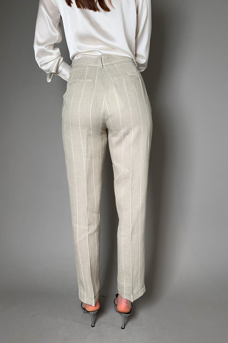 Antonelli Rhondiola Striped Linen Trousers with Lurex Stripe in Sandy Beige Vancouver. Shop Online or in Store.