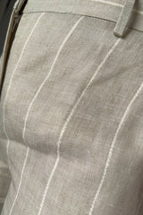 Antonelli Rhondiola Striped Linen Trousers with Lurex Stripe in Sandy Beige Vancouver. Shop Online or in Store.