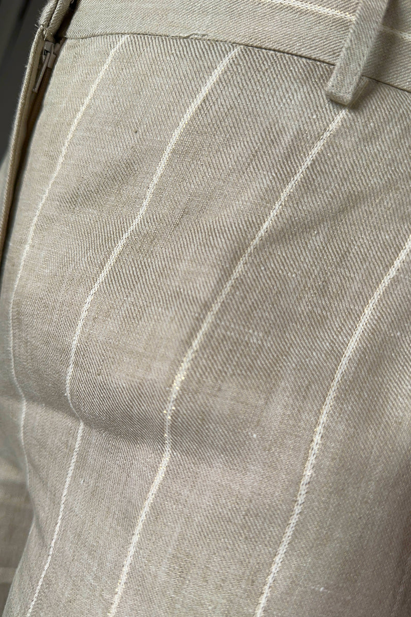 Antonelli Rhondiola Striped Linen Trousers with Lurex Stripe in Sandy Beige Vancouver. Shop Online or in Store.