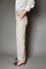 Antonelli Rhondiola Striped Linen Trousers with Lurex Stripe in Sandy Beige Vancouver. Shop Online or in Store.
