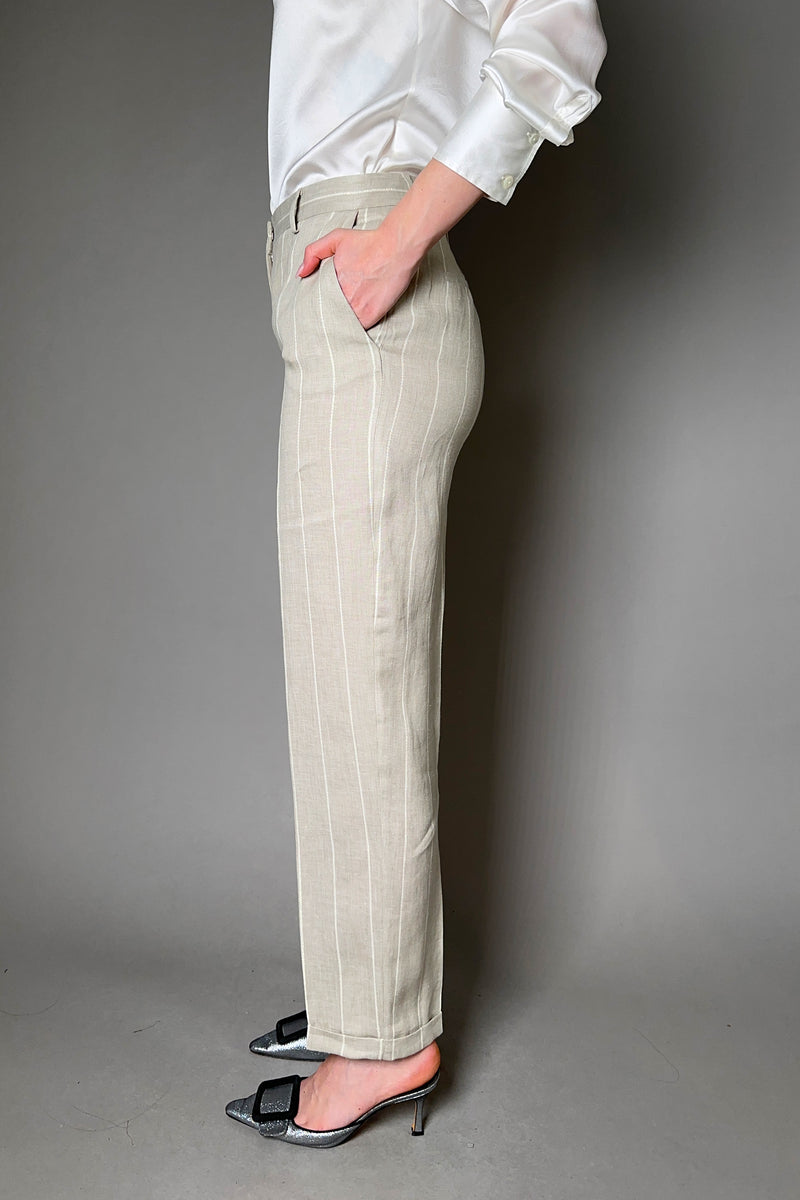 Antonelli Rhondiola Striped Linen Trousers with Lurex Stripe in Sandy Beige Vancouver. Shop Online or in Store.