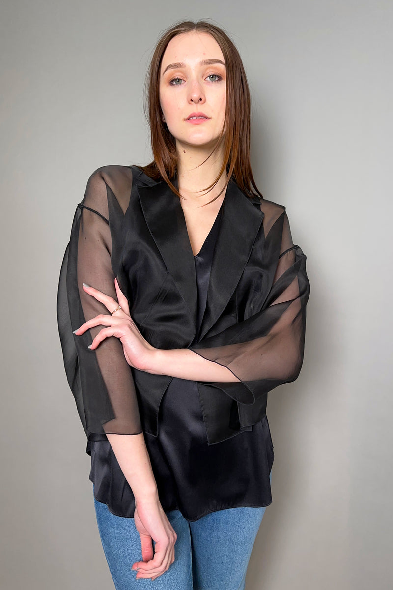 Antonelli Firenze Emma Organza Cropped Silk Jacket in Black