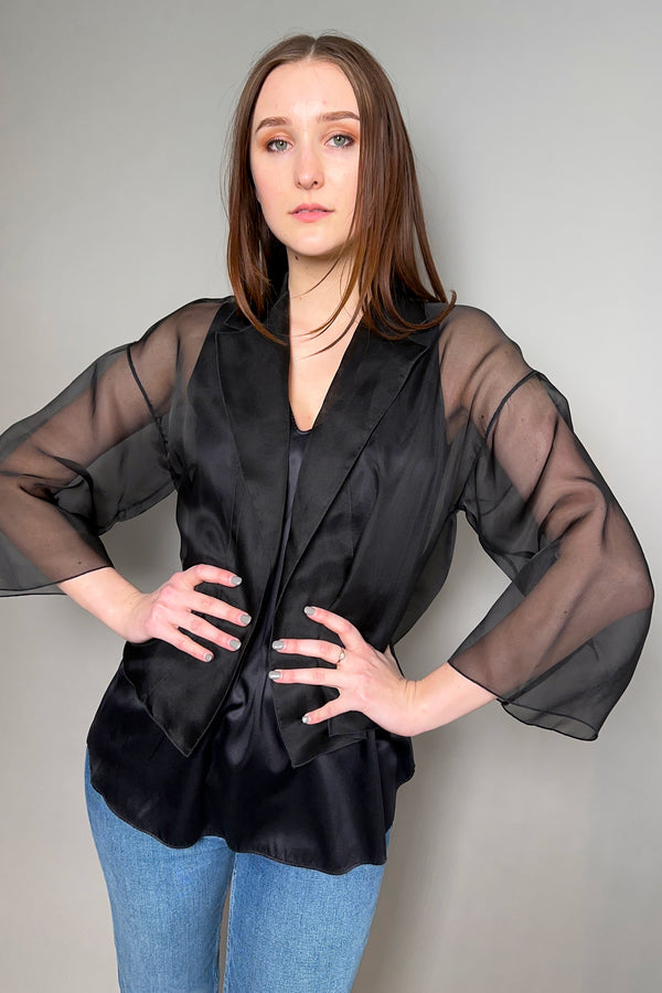 Antonelli Firenze Emma Organza Cropped Silk Jacket in Black