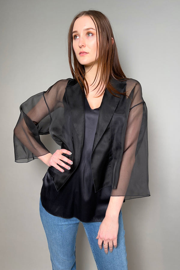 Antonelli Firenze Emma Organza Cropped Silk Jacket in Black