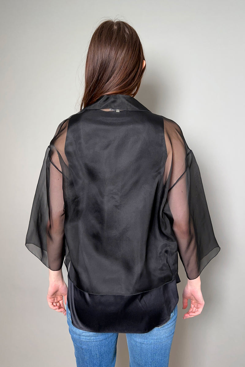Antonelli Firenze Emma Organza Cropped Silk Jacket in Black