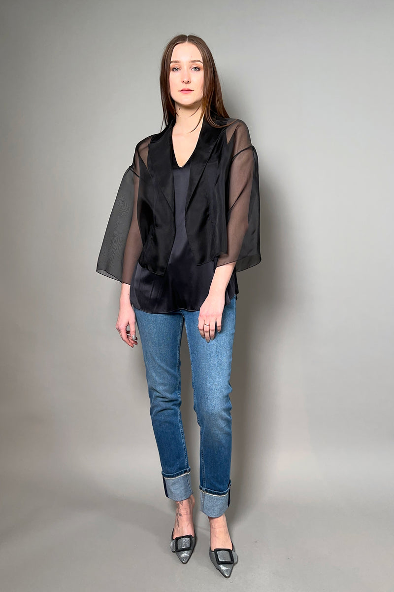 Antonelli Firenze Emma Organza Cropped Silk Jacket in Black