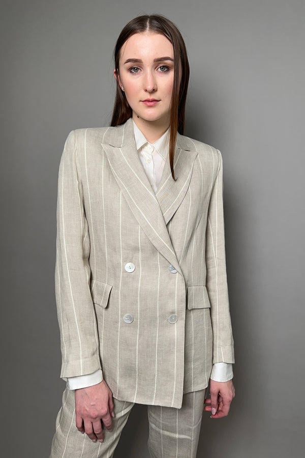 Antonelli Greve Linen Blazer with Lurex Stripes in Sandy Beige Vancouver. Shop Online or in Store.