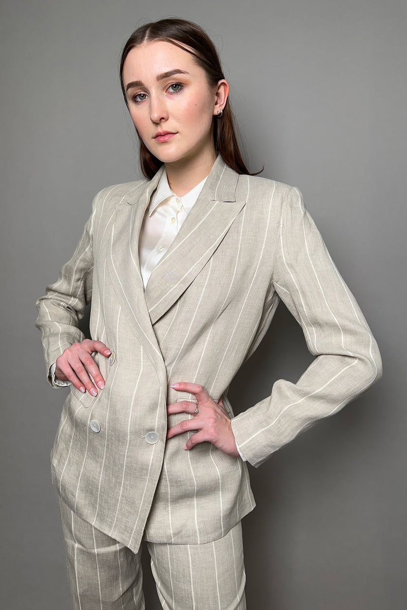 Antonelli Greve Linen Blazer with Lurex Stripes in Sandy Beige Vancouver. Shop Online or in Store.