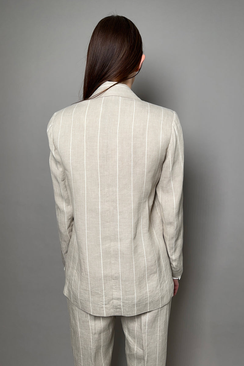 Antonelli Greve Linen Blazer with Lurex Stripes in Sandy Beige Vancouver. Shop Online or in Store.