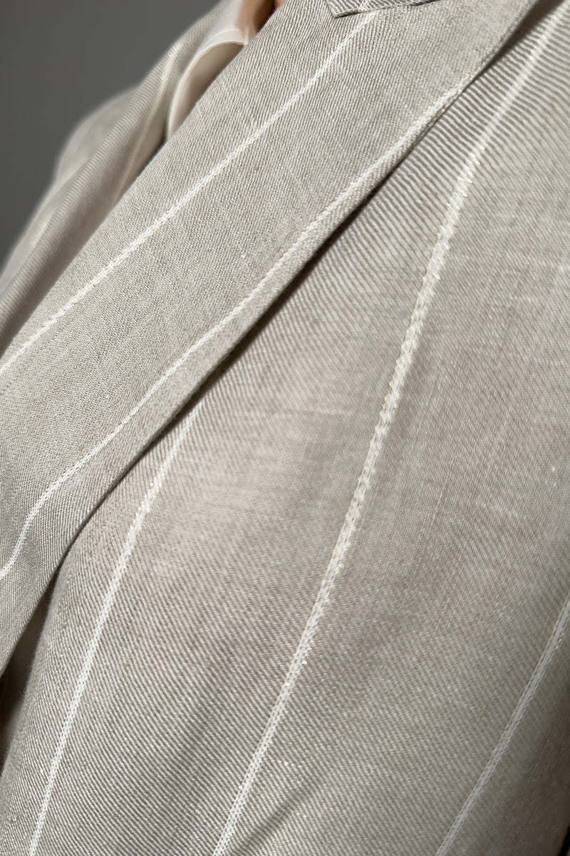 Antonelli Greve Linen Blazer with Lurex Stripes in Sandy Beige Vancouver. Shop Online or in Store.