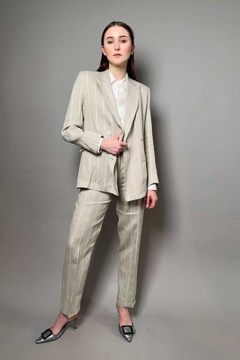 Antonelli Greve Linen Blazer with Lurex Stripes in Sandy Beige Vancouver. Shop Online or in Store.