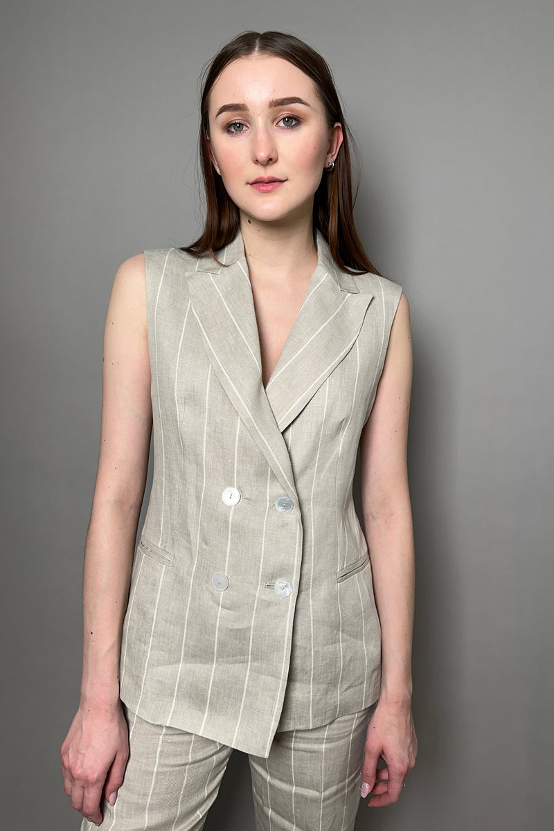 Antonelli Firenze Fucsia Linen Vest in Natural Beige with Lurex Stripes