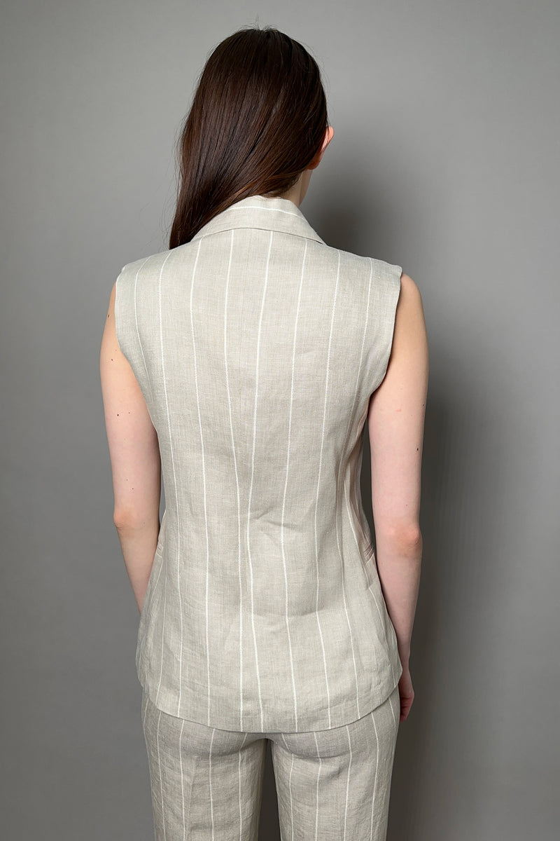 Antonelli Firenze Fucsia Linen Vest in Natural Beige with Lurex Stripes