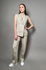 Antonelli Firenze Fucsia Linen Vest in Natural Beige with Lurex Stripes