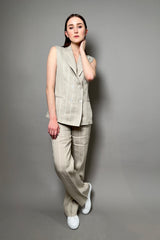 Antonelli Firenze Fucsia Linen Vest in Natural Beige with Lurex Stripes