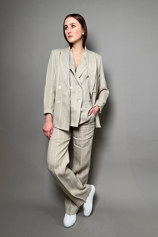 Antonelli Greve Linen Blazer with Lurex Stripes in Sandy Beige Vancouver. Shop Online or in Store.