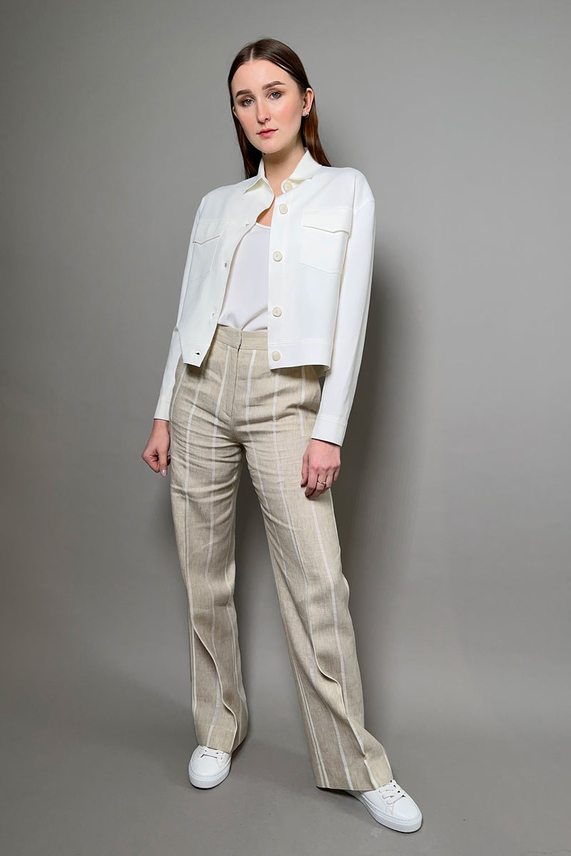 Antonelli Robinia Striped Wide Leg Linen Trousers in Sandy Beige Vancouver. Shop Online or in Store.