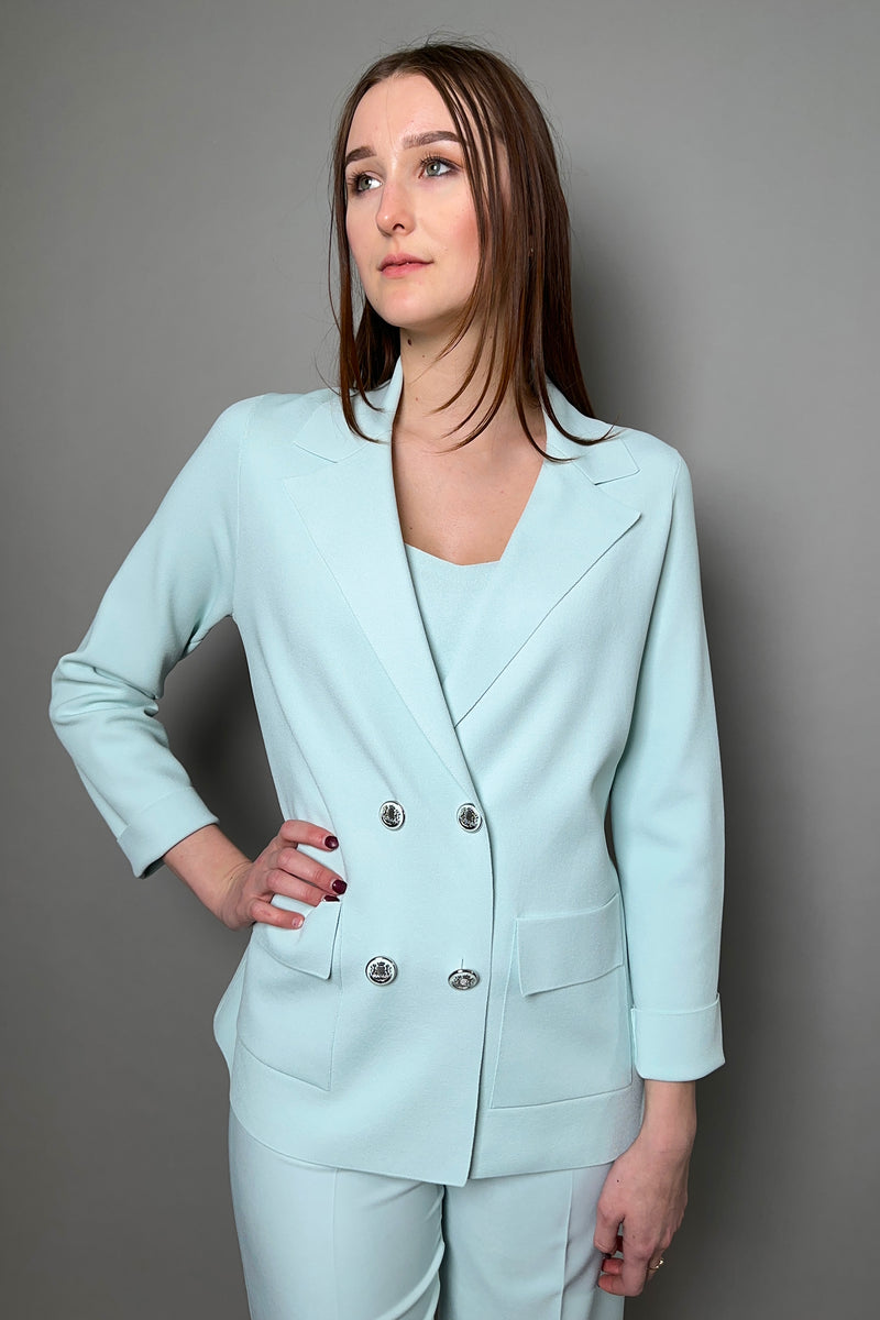 D. Exterior Double Breasted Knit Blazer in Aqua