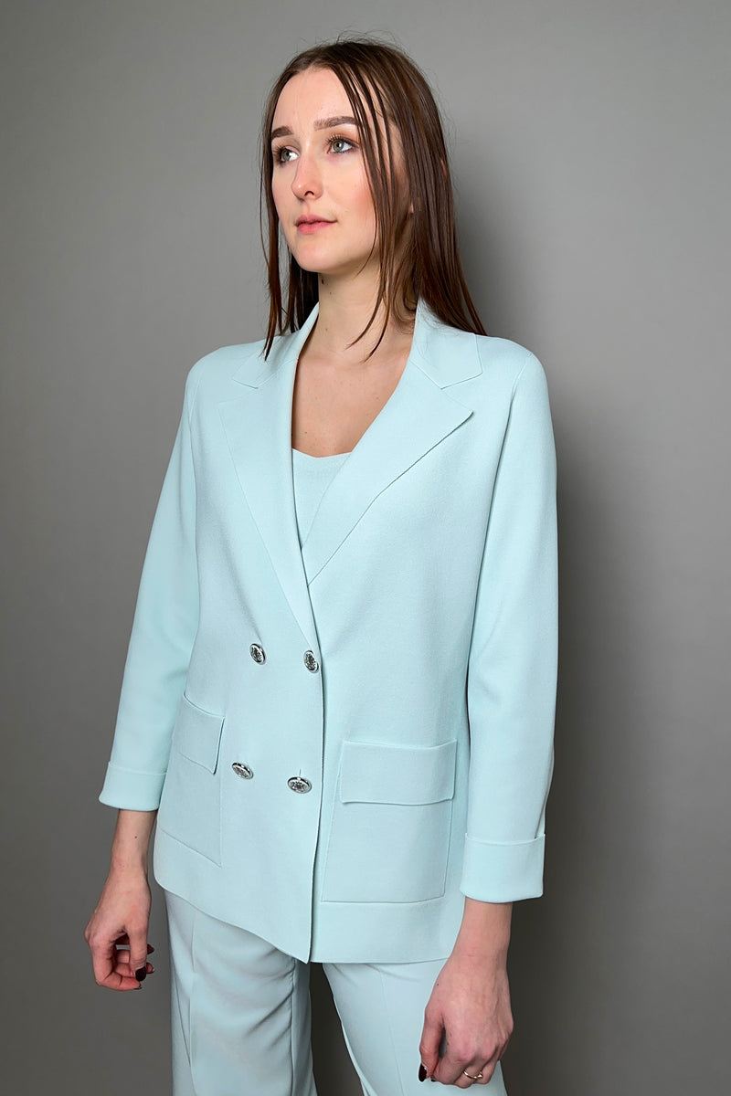 D. Exterior Double Breasted Knit Blazer in Aqua