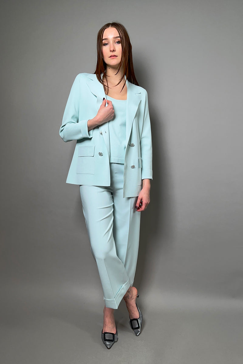 D. Exterior Double Breasted Knit Blazer in Aqua