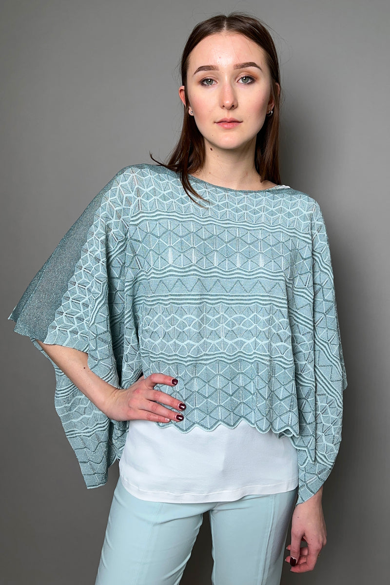 D. Exterior Sleeveless Knit Sparkle Poncho in Aqua