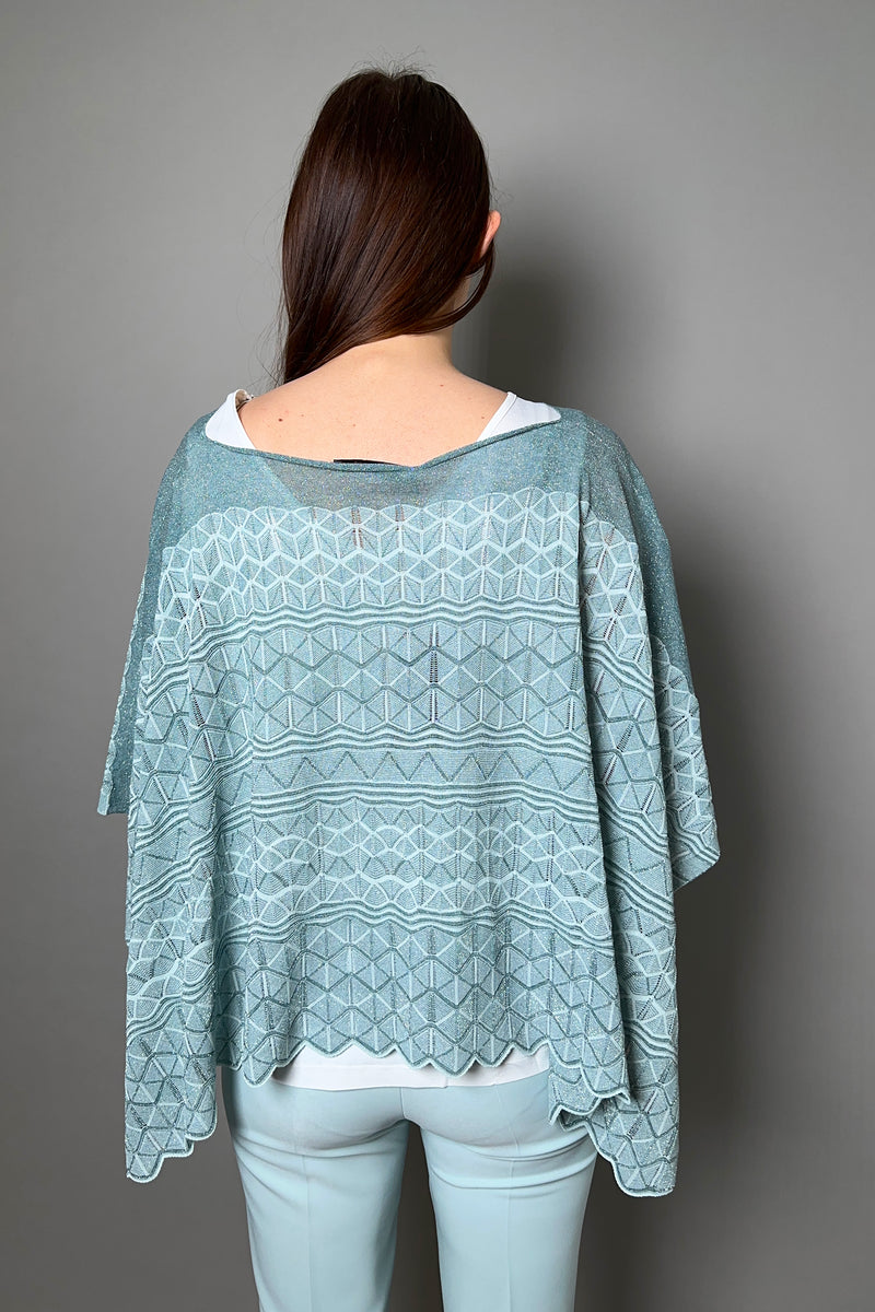 D. Exterior Sleeveless Knit Sparkle Poncho in Aqua