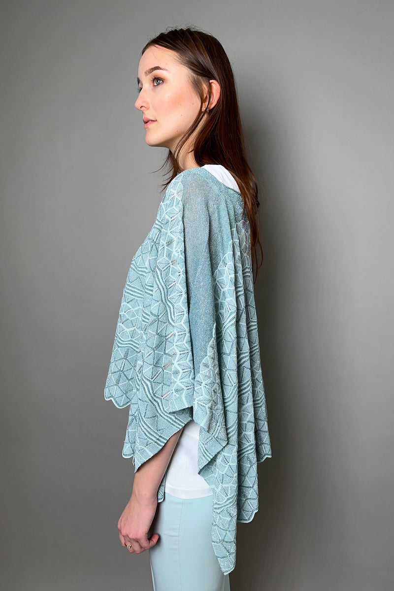 D. Exterior Sleeveless Knit Sparkle Poncho in Aqua