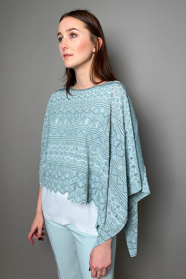 D. Exterior Sleeveless Knit Sparkle Poncho in Aqua