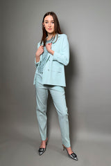 D. Exterior Long Narrow Stretch Linen Pants in Aqua