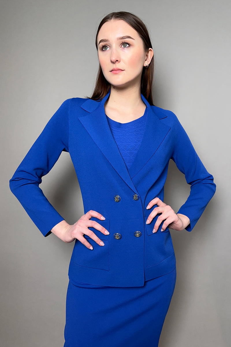 D. Exterior Double Breasted Knit Blazer in Cobalt Blue