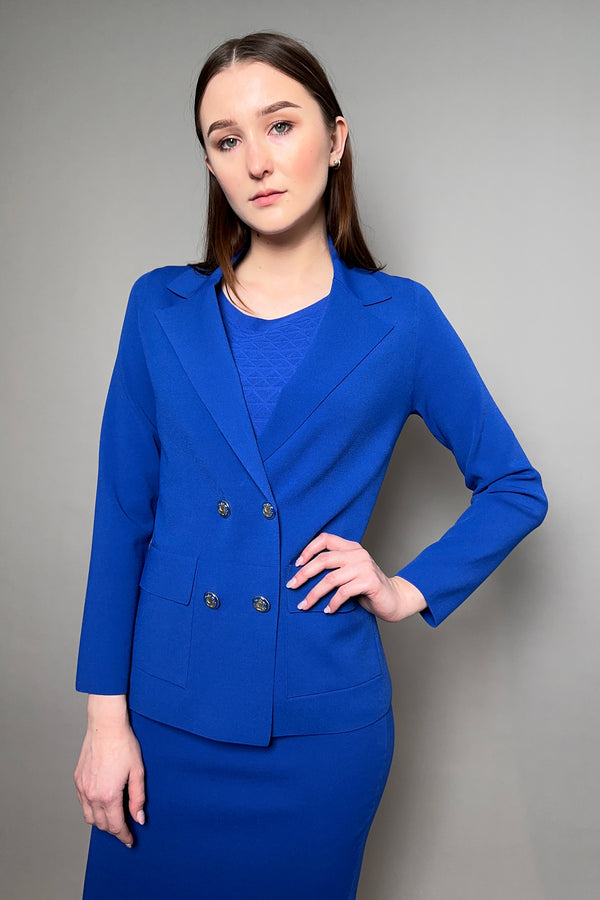 D. Exterior Double Breasted Knit Blazer in Cobalt Blue