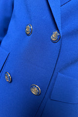 D. Exterior Double Breasted Knit Blazer in Cobalt Blue