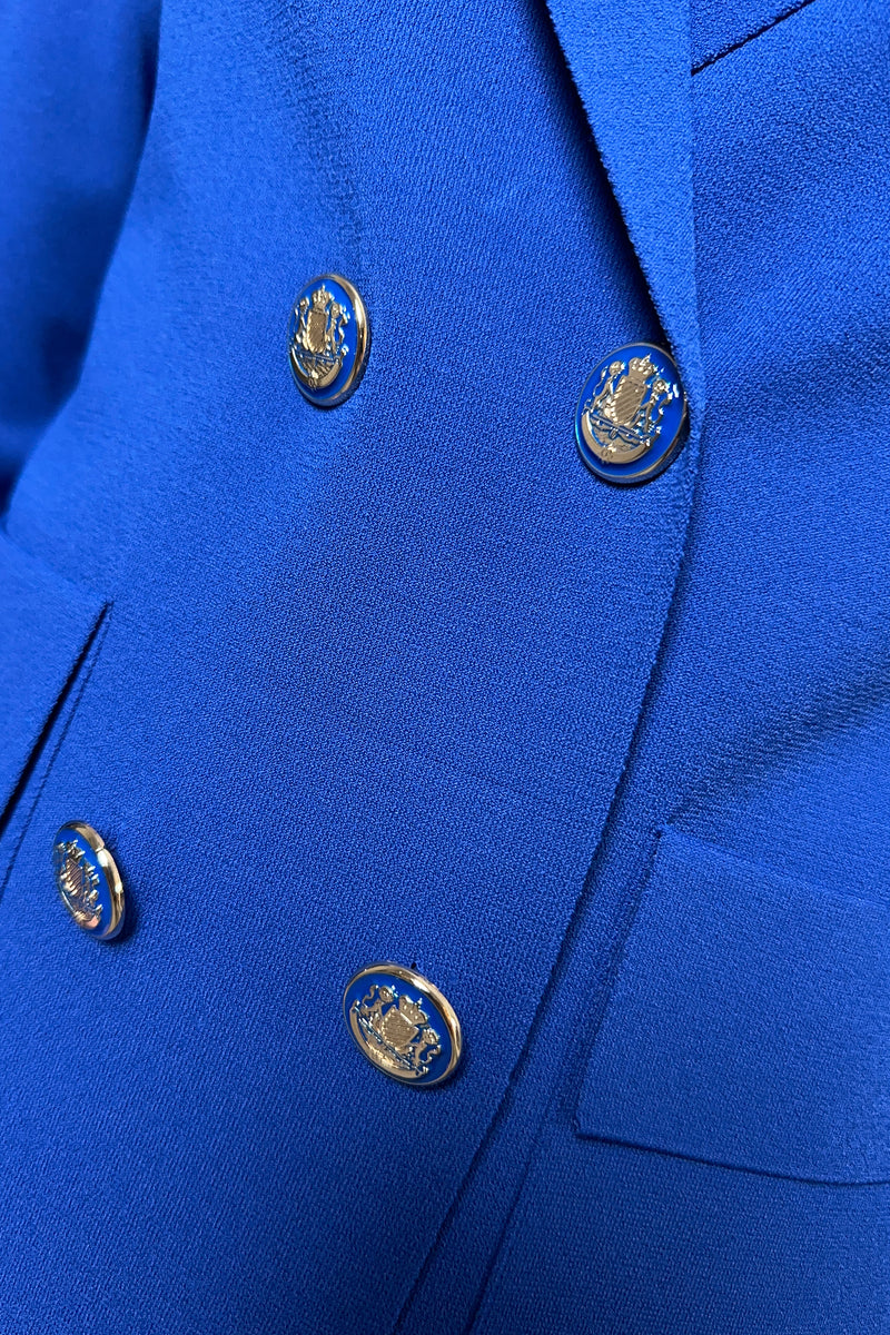 D. Exterior Double Breasted Knit Blazer in Cobalt Blue