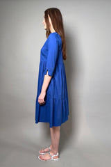 D. Exterior Tiered Cotton Dress with Beading Detail in Cobalt Blue