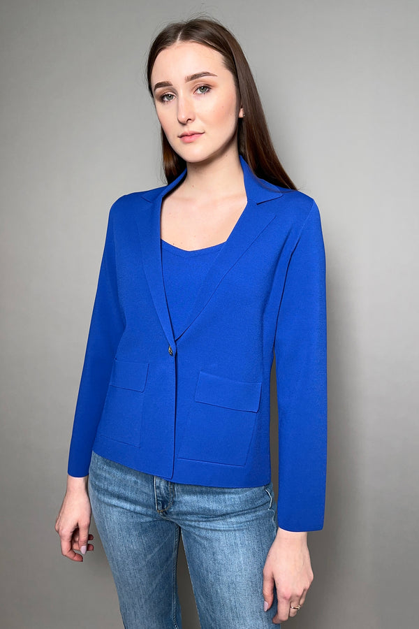 D. Exterior Single Breasted Knit Blazer in Royal Blue