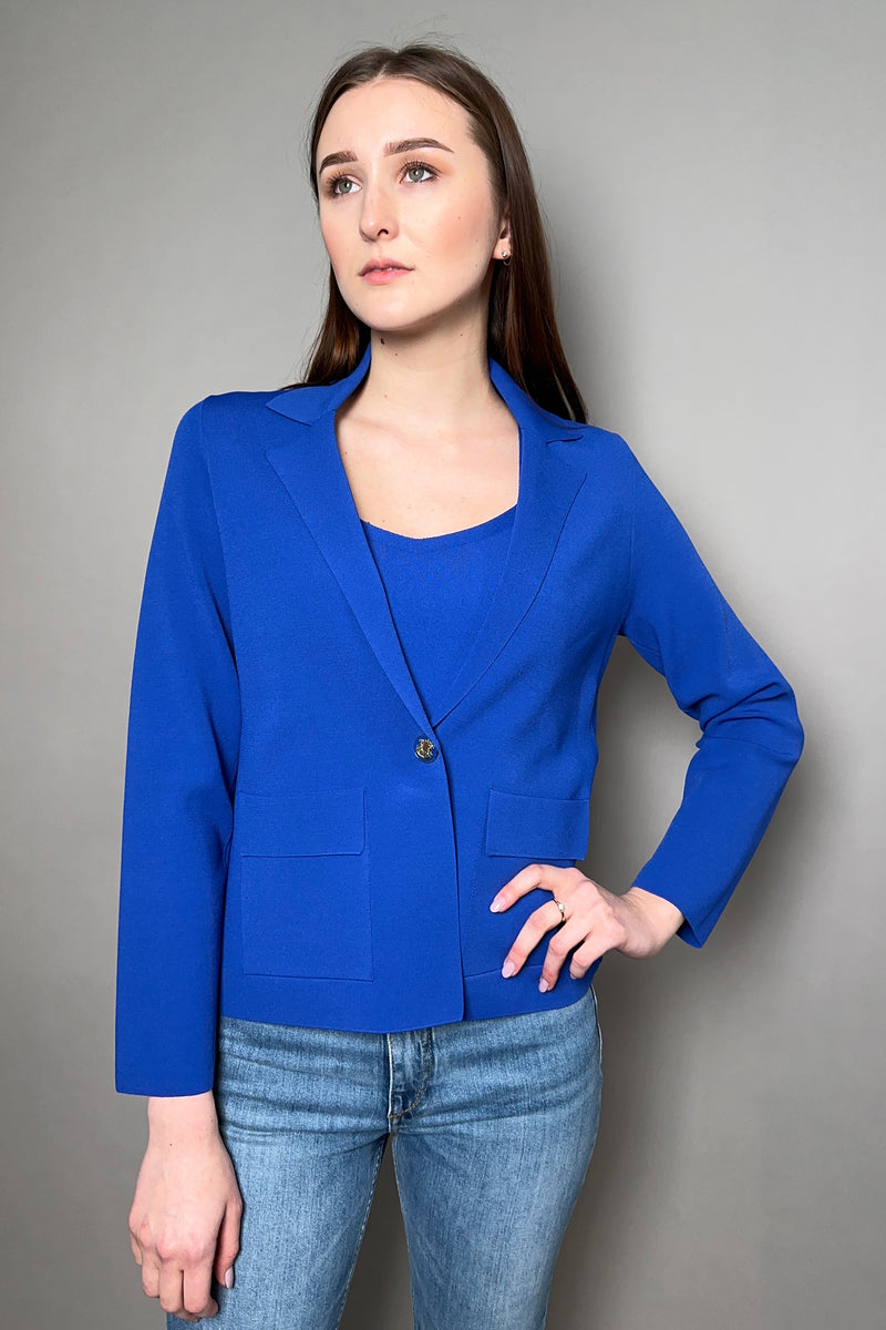 D. Exterior Single Breasted Knit Blazer in Royal Blue